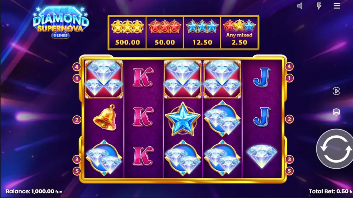 Tampilan visual slot Diamond Supernova dengan tema kosmik dan berlian