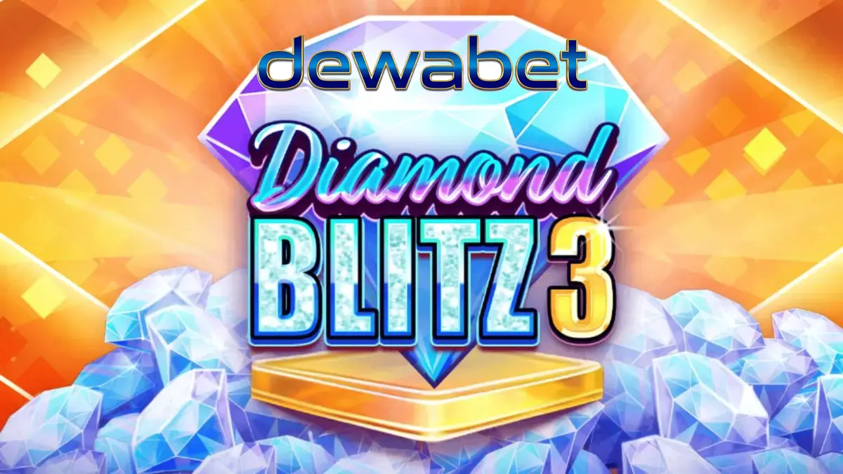 Tampilan visual slot Diamond Blitz 3 dengan latar belakang emas dan simbol permata yang berkilau.